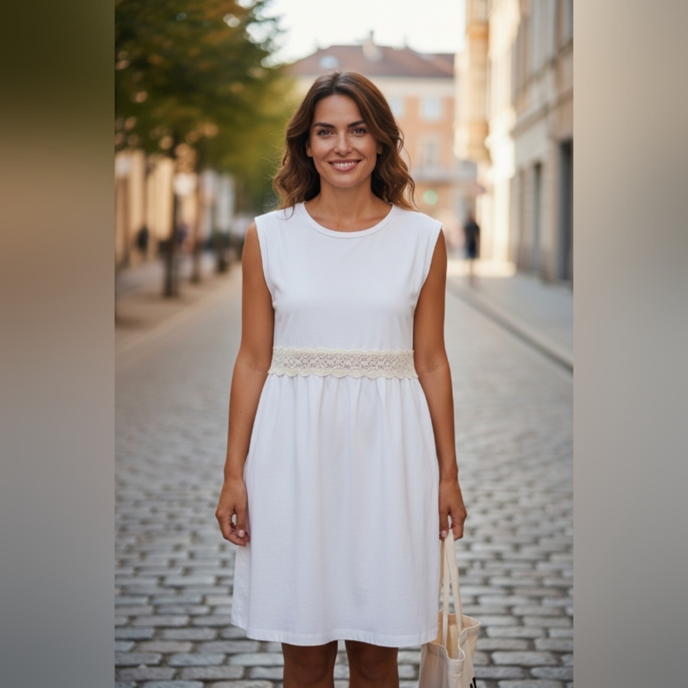 APRIL CORNELL Elegant White Sleeveless Dress SIZE XXL OFF WHITE LIKE VERY LIGBEI